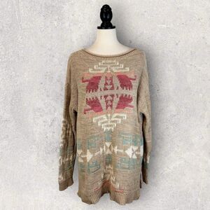 Lauren Ralph Lauren Beige and Red Patterned Sweater